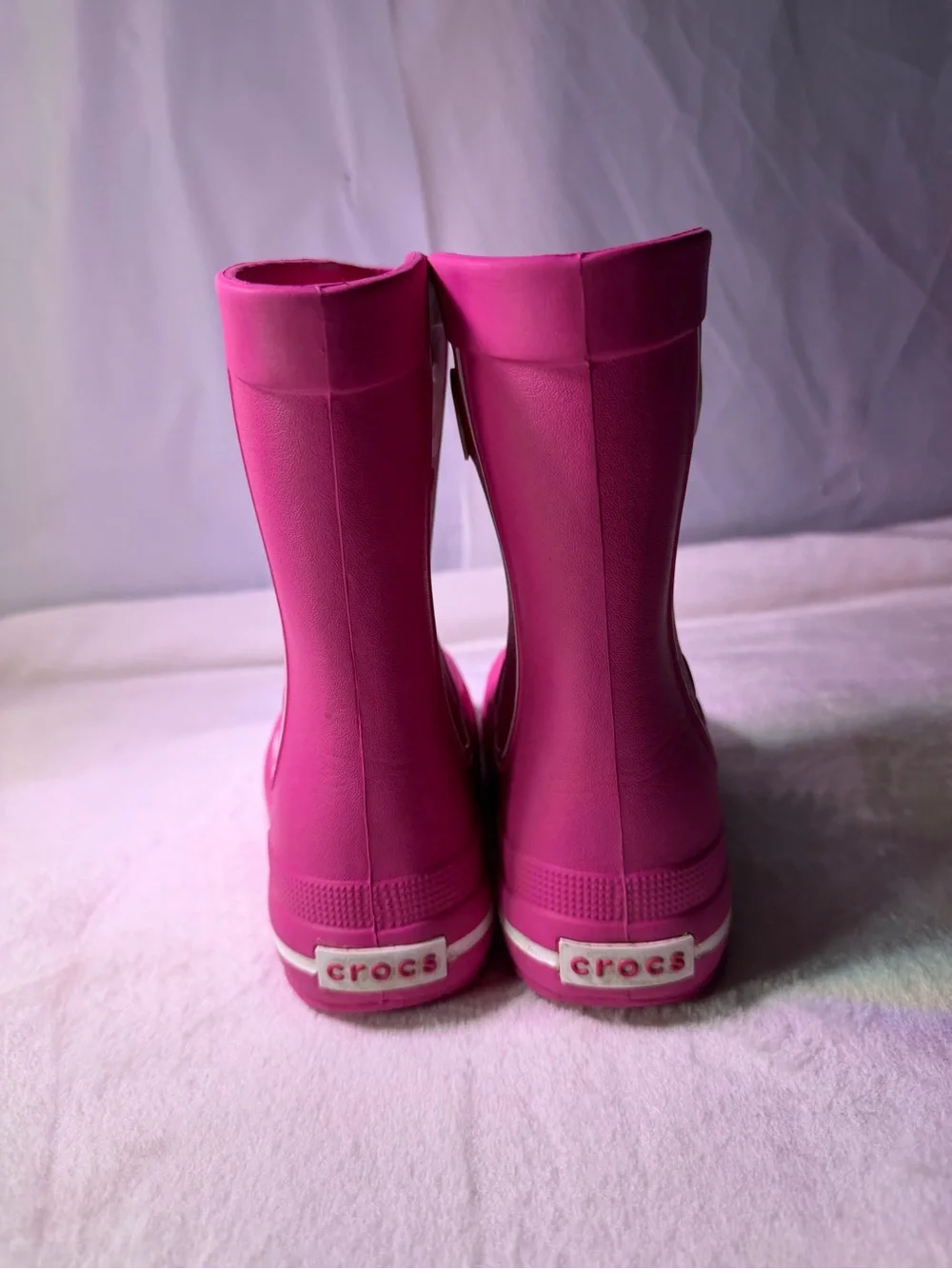 CROCS Kids Pink Rain Boot with White Trim